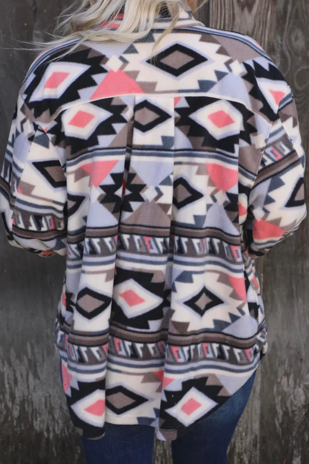 Aztec Print Pocketed Fleece Shacket