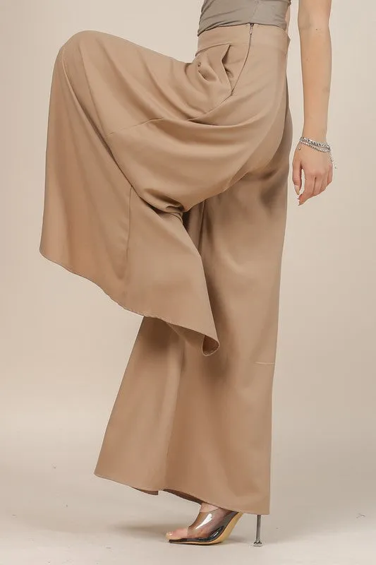 Beige Solid Color Women Wide Palazzo Pants