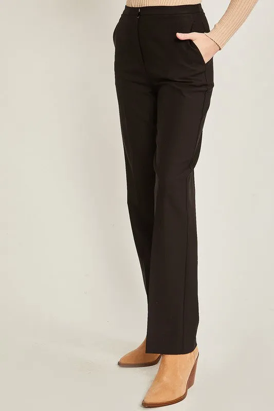 Black Woven Solid Formal Long Pants