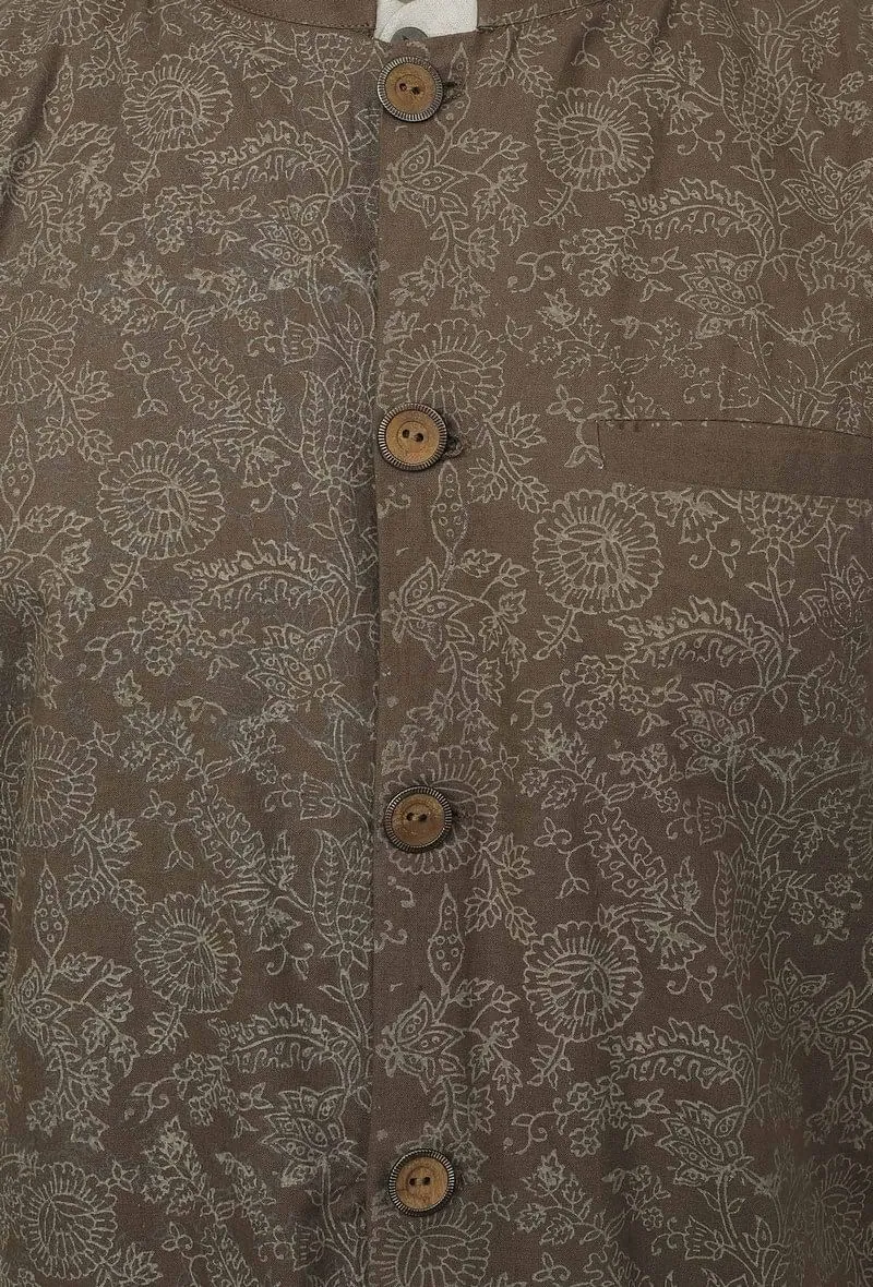 Block Printed Brown Nehru Jacket