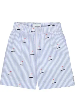 Boys Blue Seersucker Shorts With Sailboats