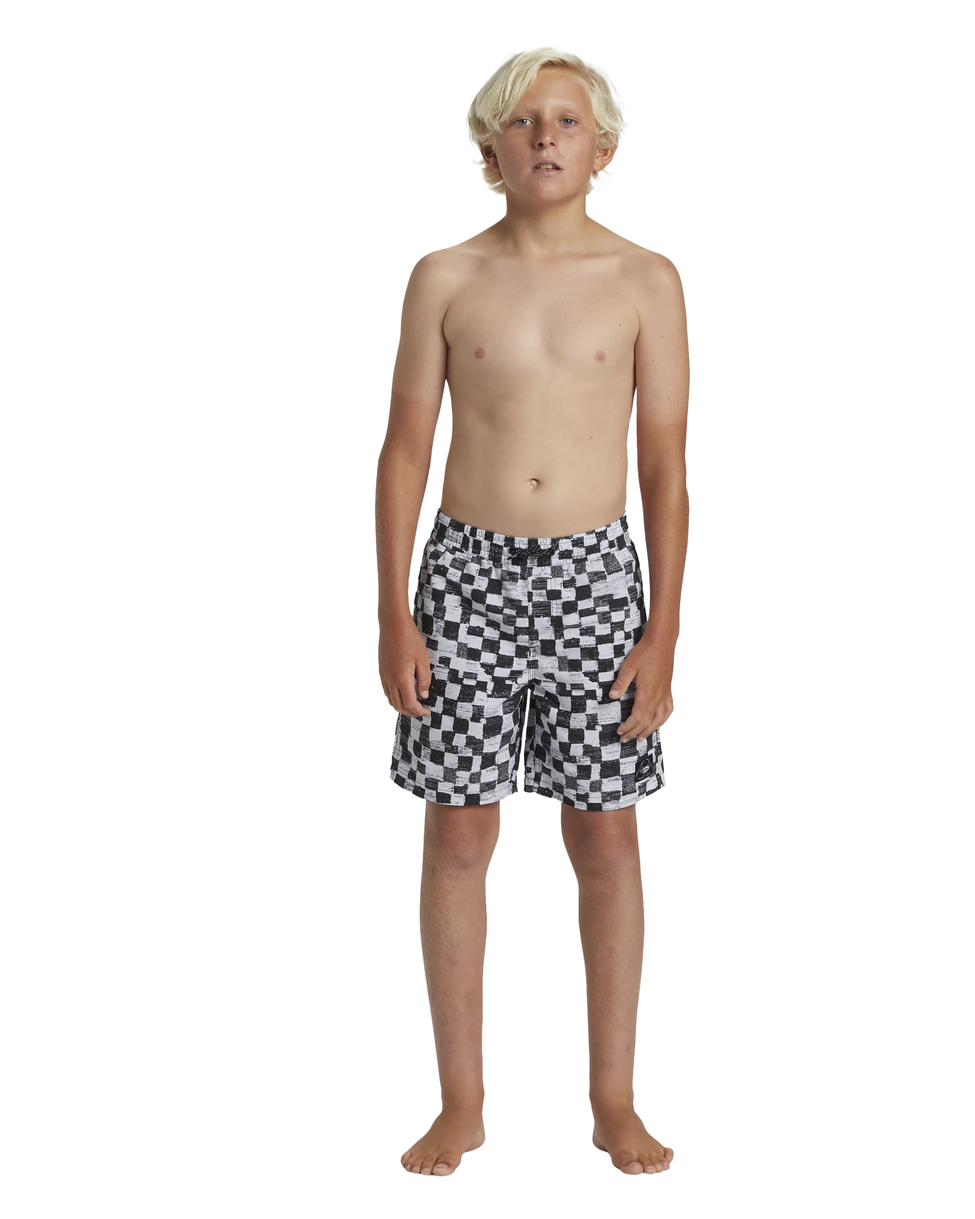 Boys Checkers Volley Shorts in Black