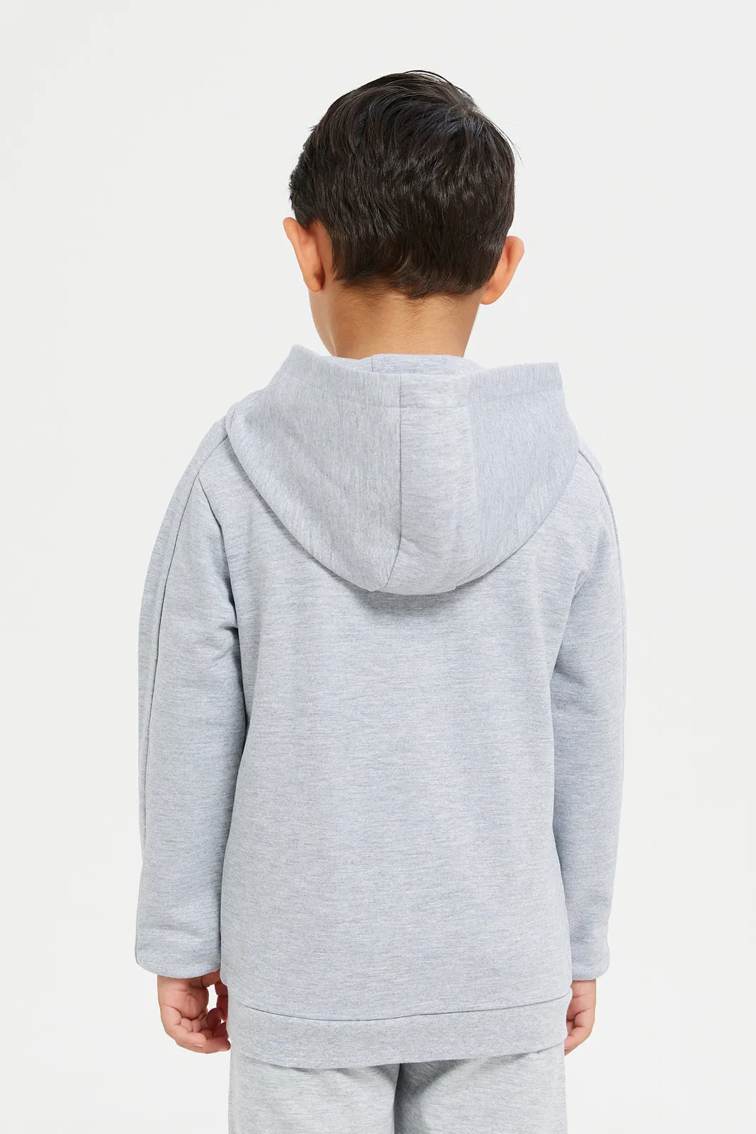 Boys Grey Zipper Front Hooded Sweatshirt