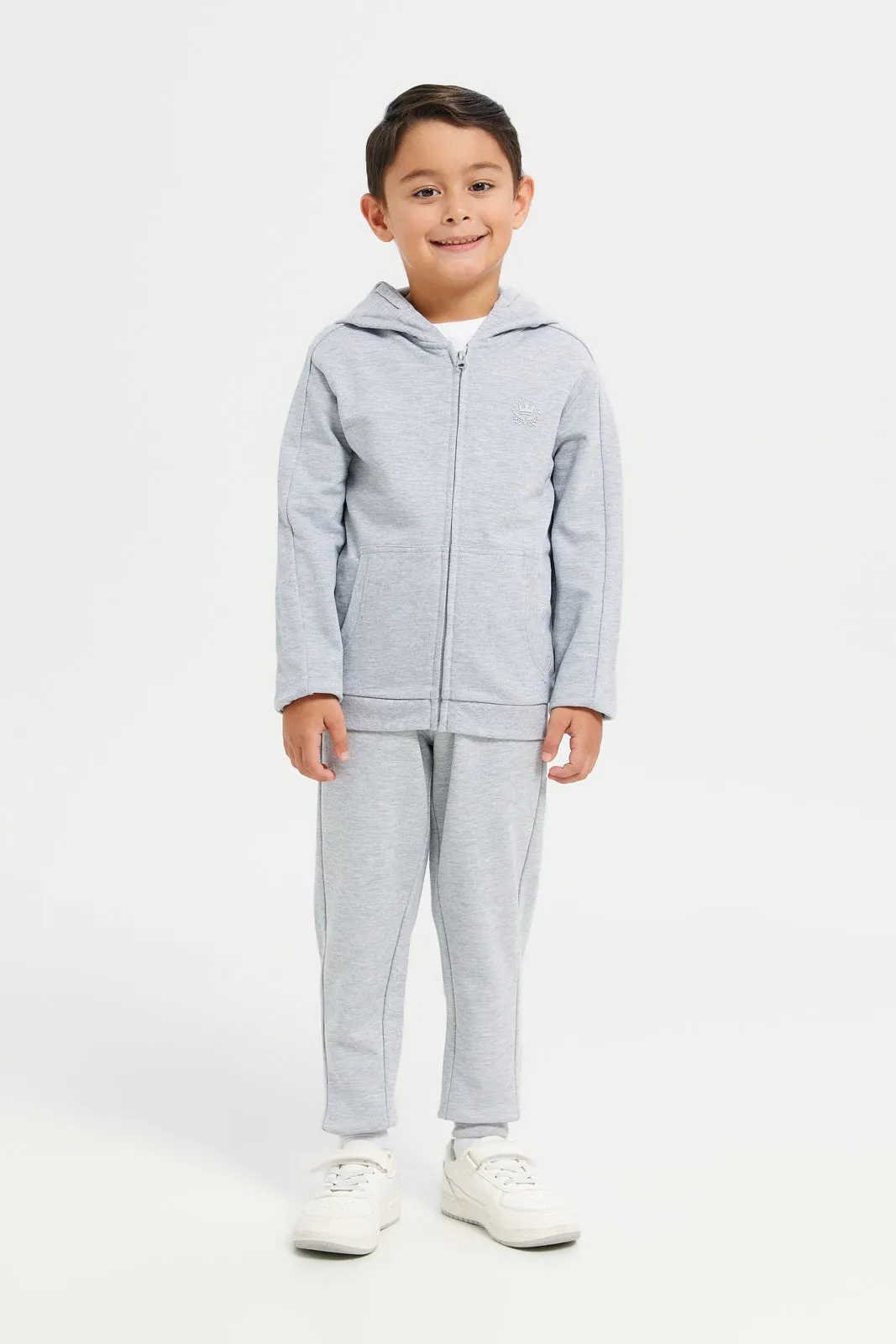 Boys Grey Zipper Front Hooded Sweatshirt