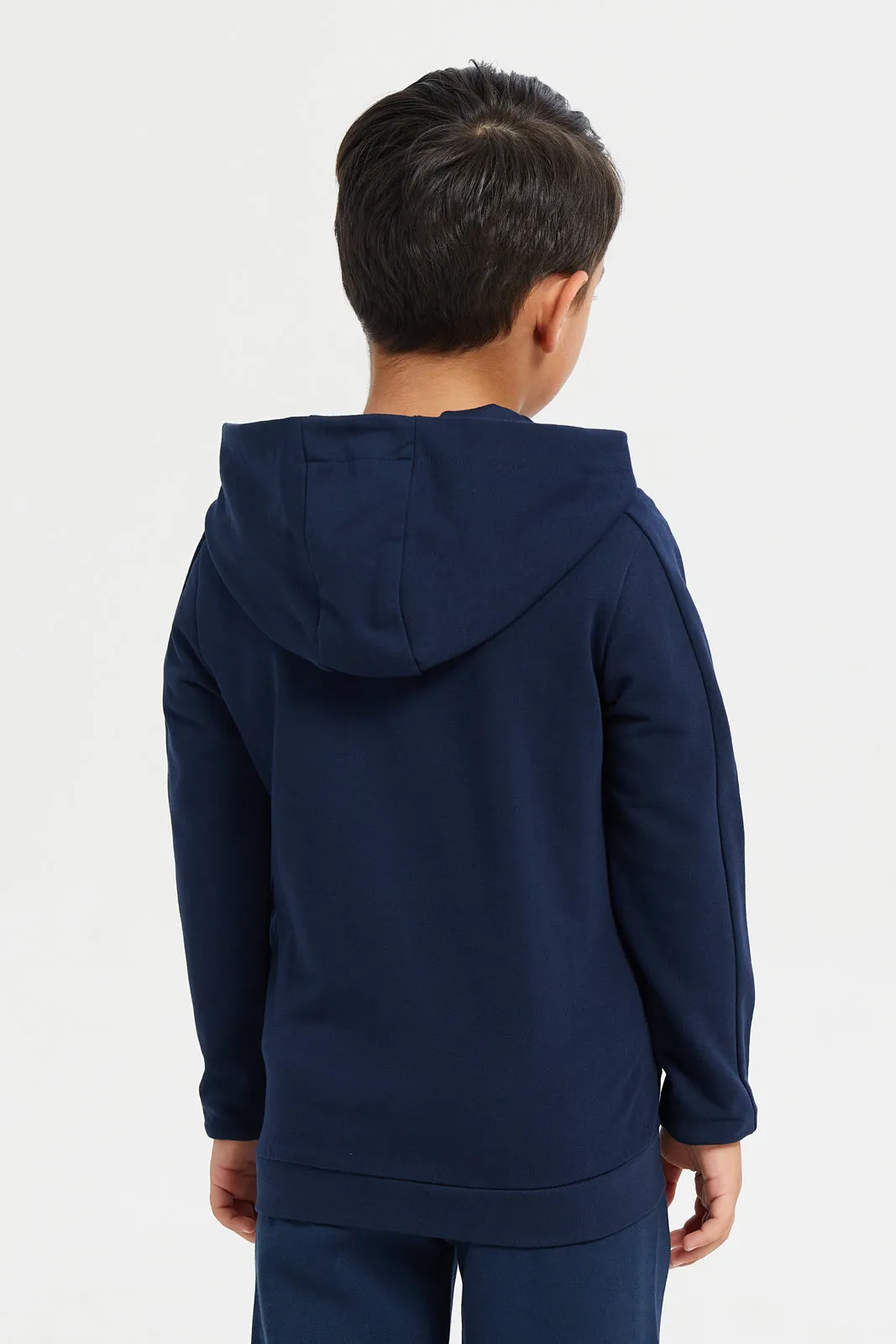 Boys Navy Zipper Front Hooded Sweatshirt