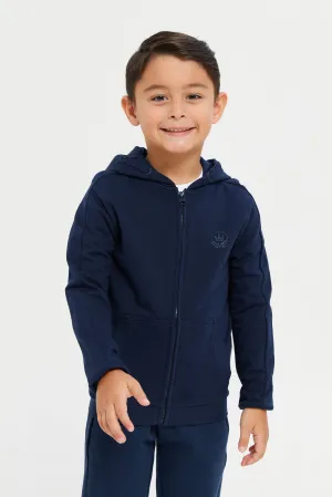 Boys Navy Zipper Front Hooded Sweatshirt