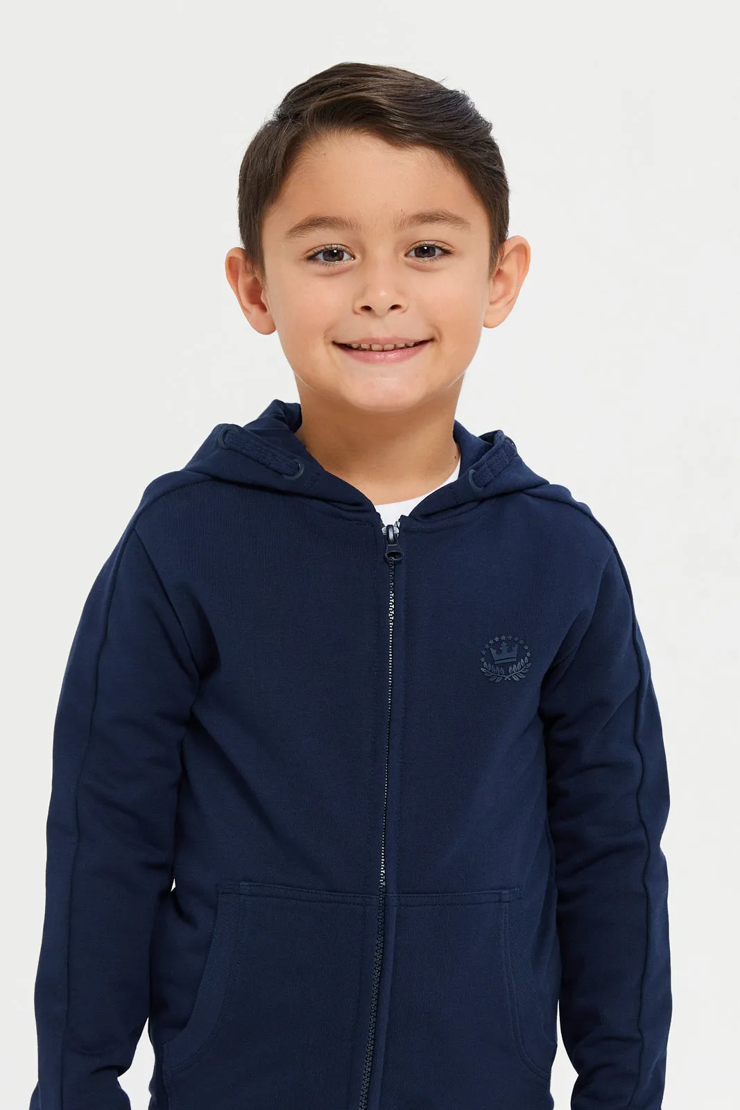 Boys Navy Zipper Front Hooded Sweatshirt