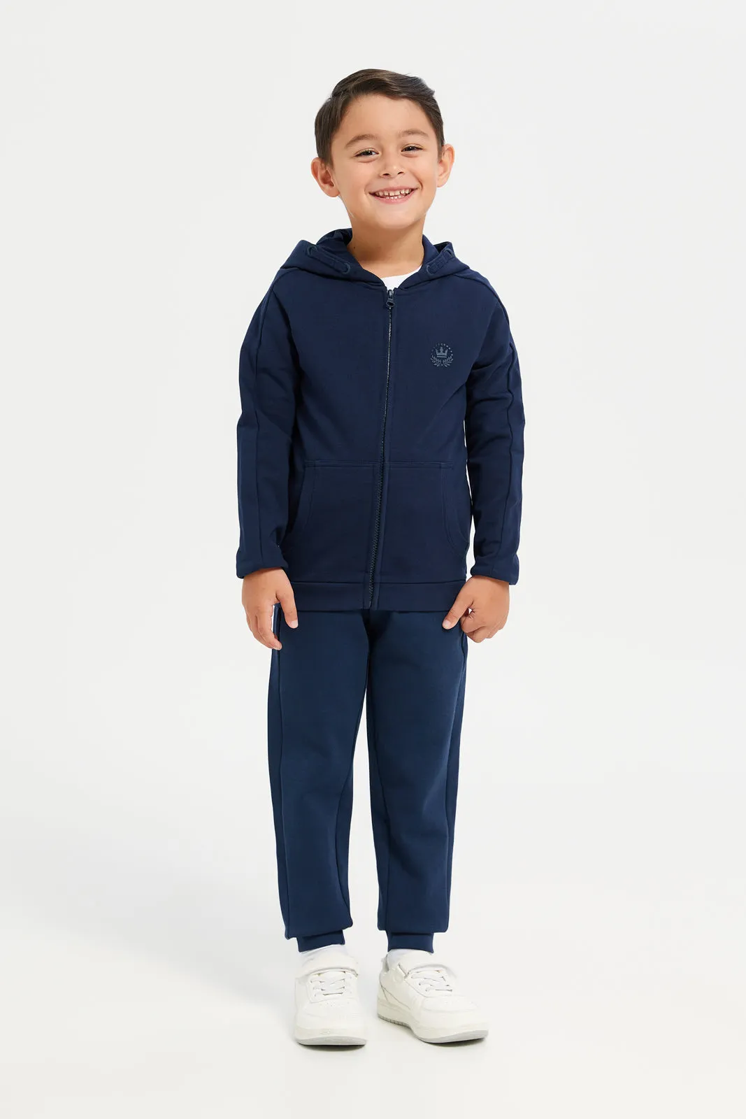 Boys Navy Zipper Front Hooded Sweatshirt