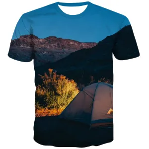 Camping T shirts Men Sunset Tshirt Printed Forest Tshirts Cool Flame Tshirt Anime