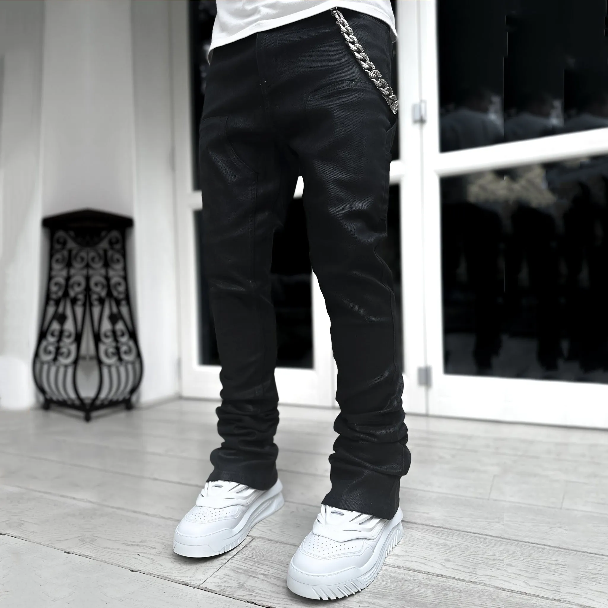 Casual street patchwork denim stacked pants