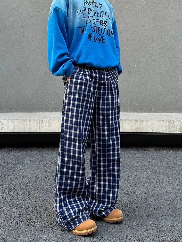 Checkered Wide-Leg Casual Pants