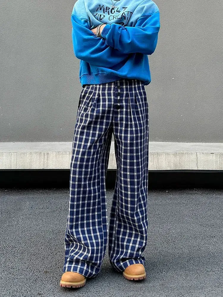 Checkered Wide-Leg Casual Pants