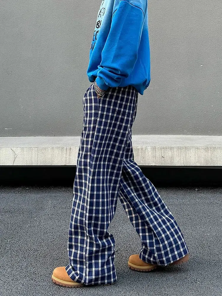 Checkered Wide-Leg Casual Pants