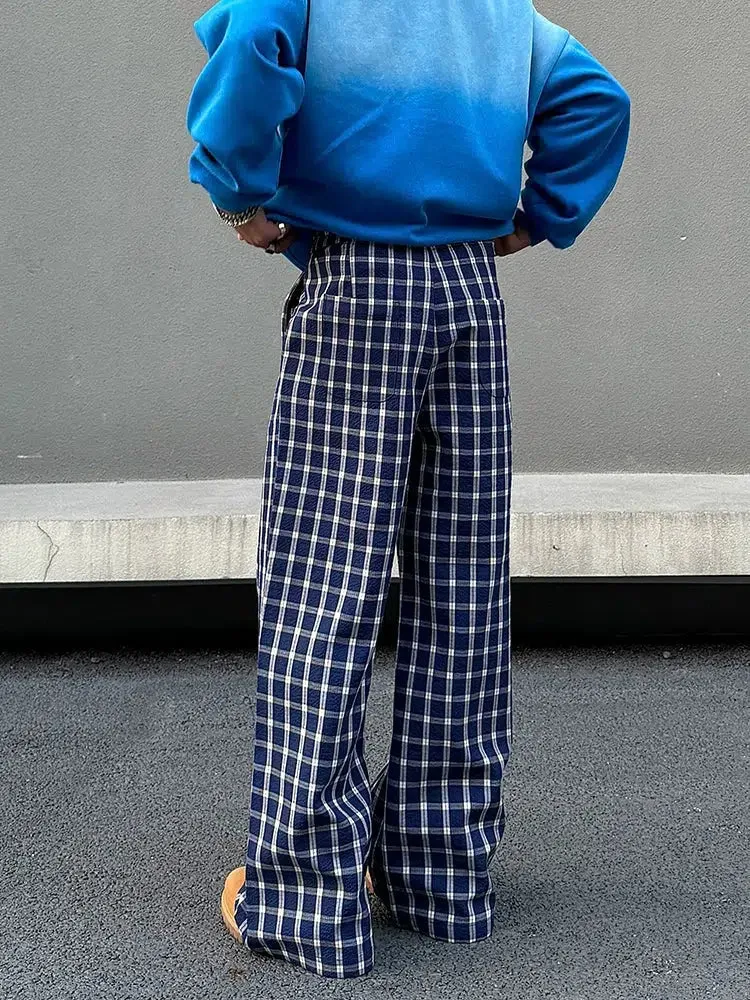 Checkered Wide-Leg Casual Pants