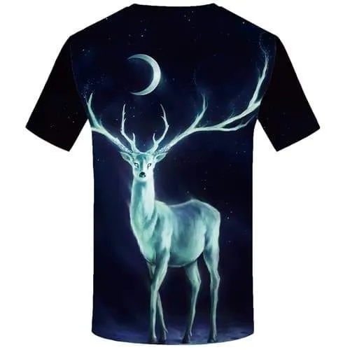 Deer T shirts Men Galaxy Space Tshirts Casual Moon T-shirts Graphic Animal Tshirts Cool Black Tshirt Printed Short Sleeve