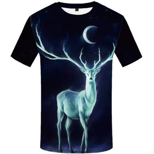 Deer T shirts Men Galaxy Space Tshirts Casual Moon T-shirts Graphic Animal Tshirts Cool Black Tshirt Printed Short Sleeve