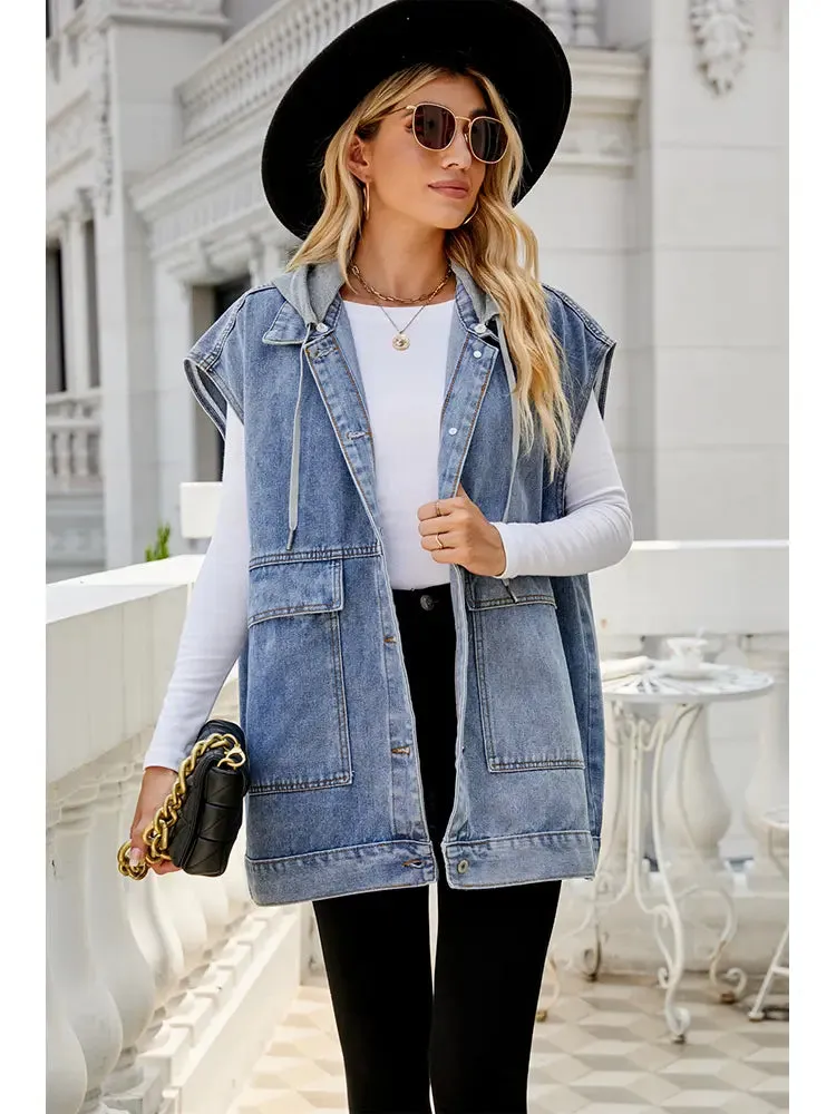 Detachable Hooded Denim Vest