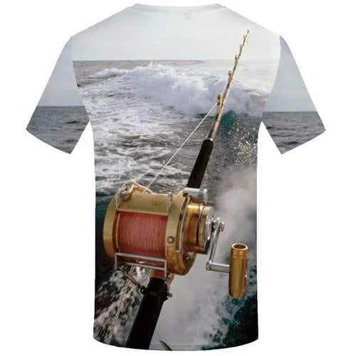 Fish T-shirt Men Fisherman Shirt Print Wave Tshirts Novelty Metal T-shirts Graphic Fishing Tshirts Casual Short Sleeve