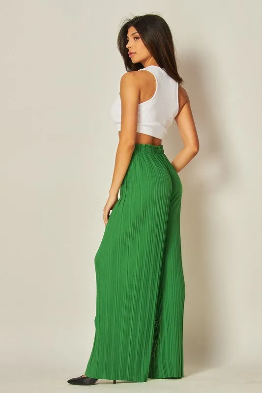 Gc Green Pleated Wide Leg Paperback Self Tie Pants