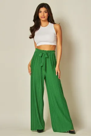 Gc Green Pleated Wide Leg Paperback Self Tie Pants