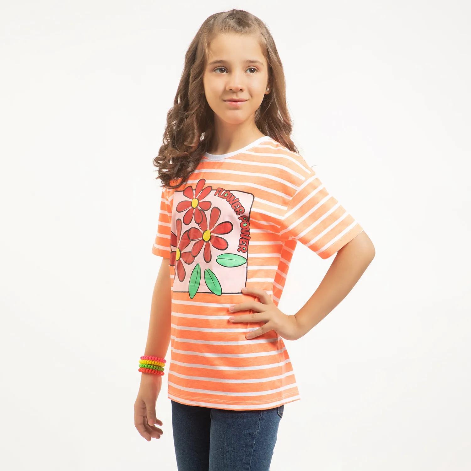 Girls T-Shirt Flower Power - F-Orange