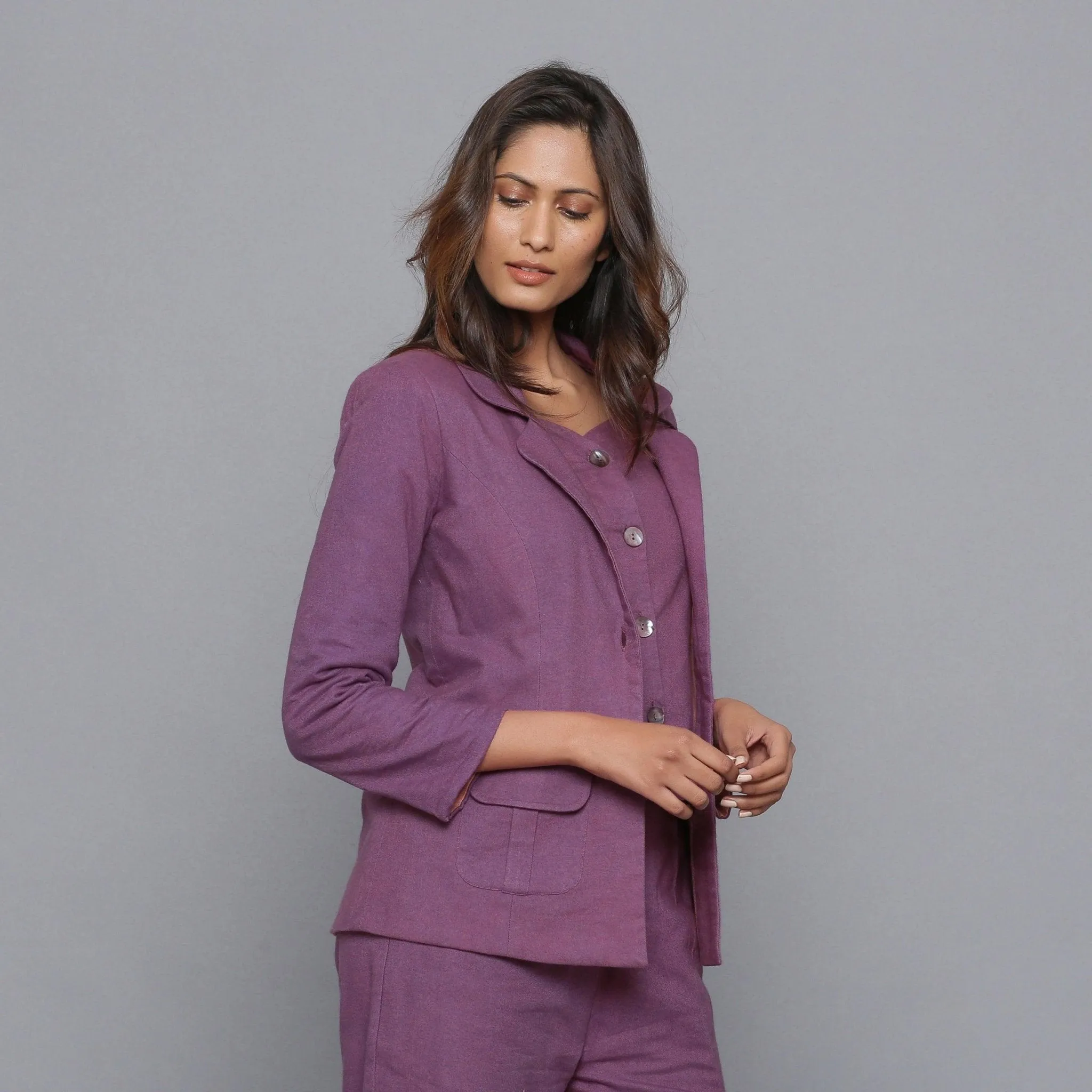 Grape Wine Slim Fit Warm Cotton Flannel Blazer