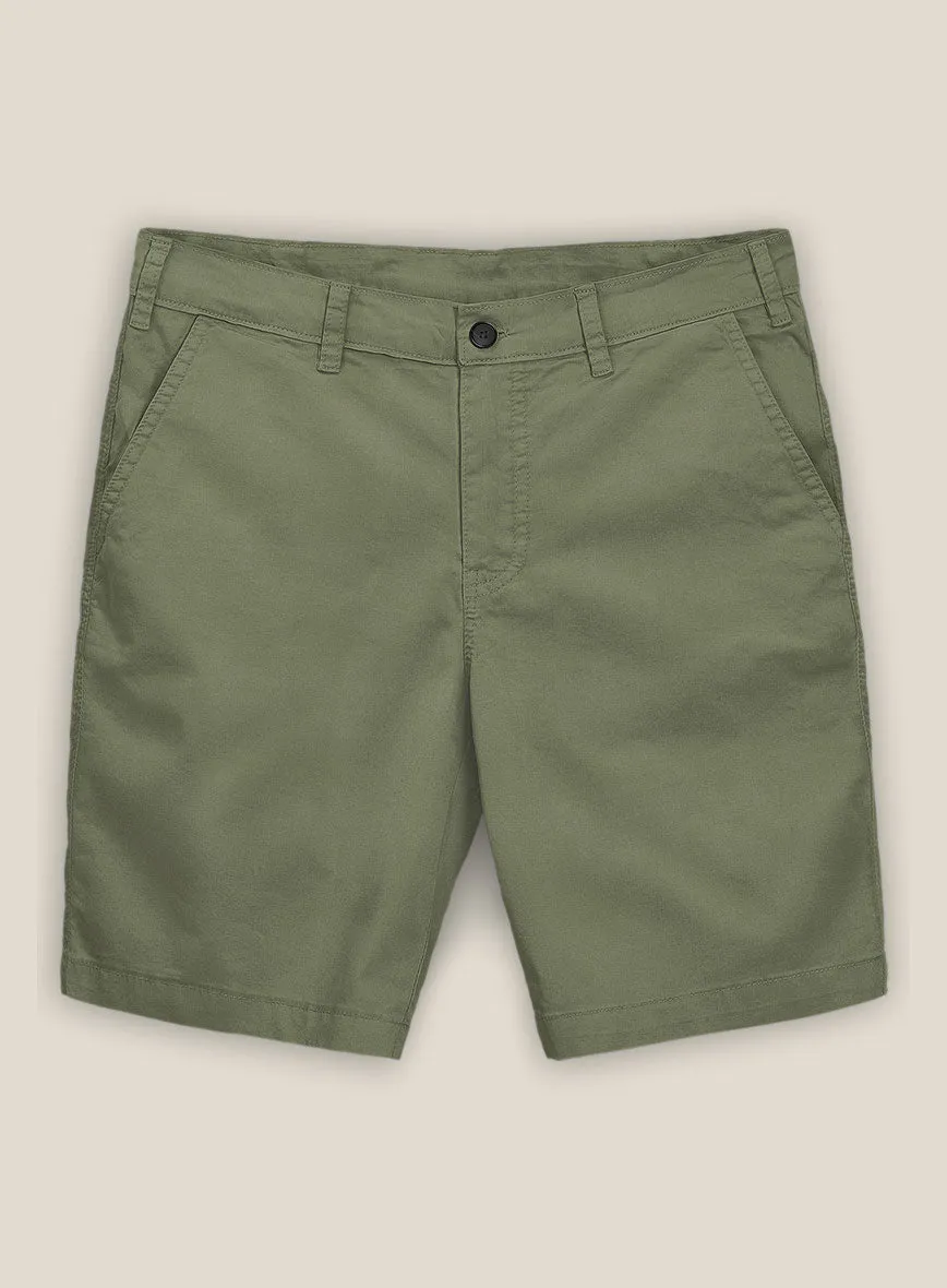 Green Feather Cotton Canvas Stretch Shorts