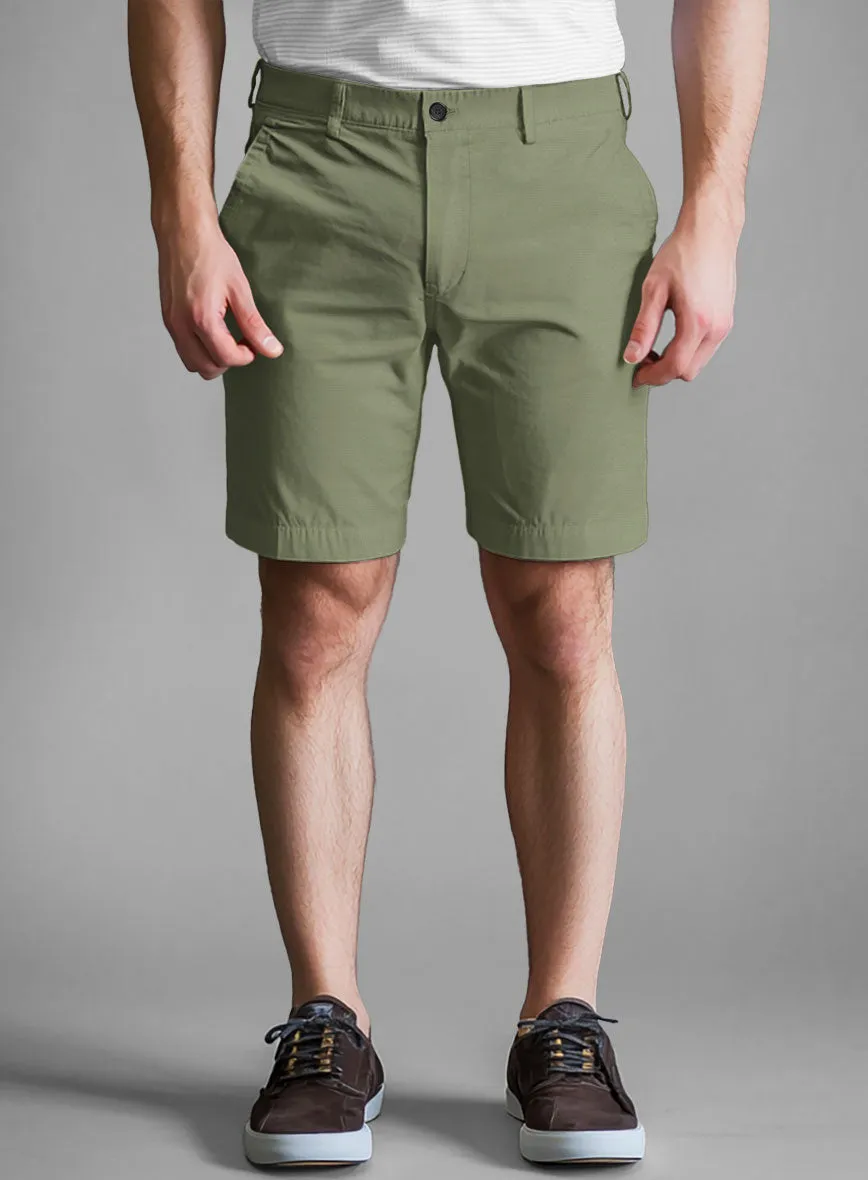 Green Feather Cotton Canvas Stretch Shorts