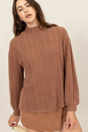 HF24E592-MOCK NECK RIBBED SWEATER