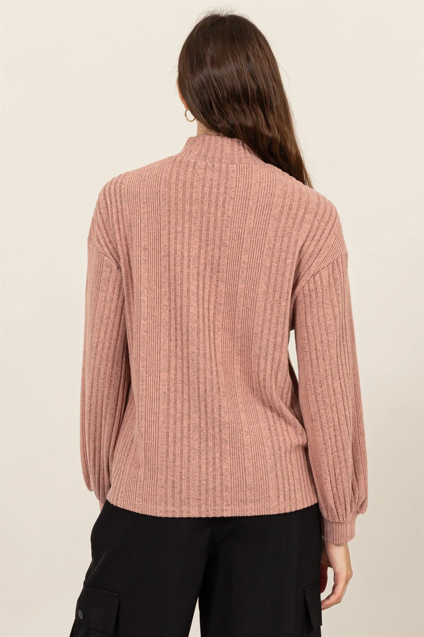 HF24E592-MOCK NECK RIBBED SWEATER