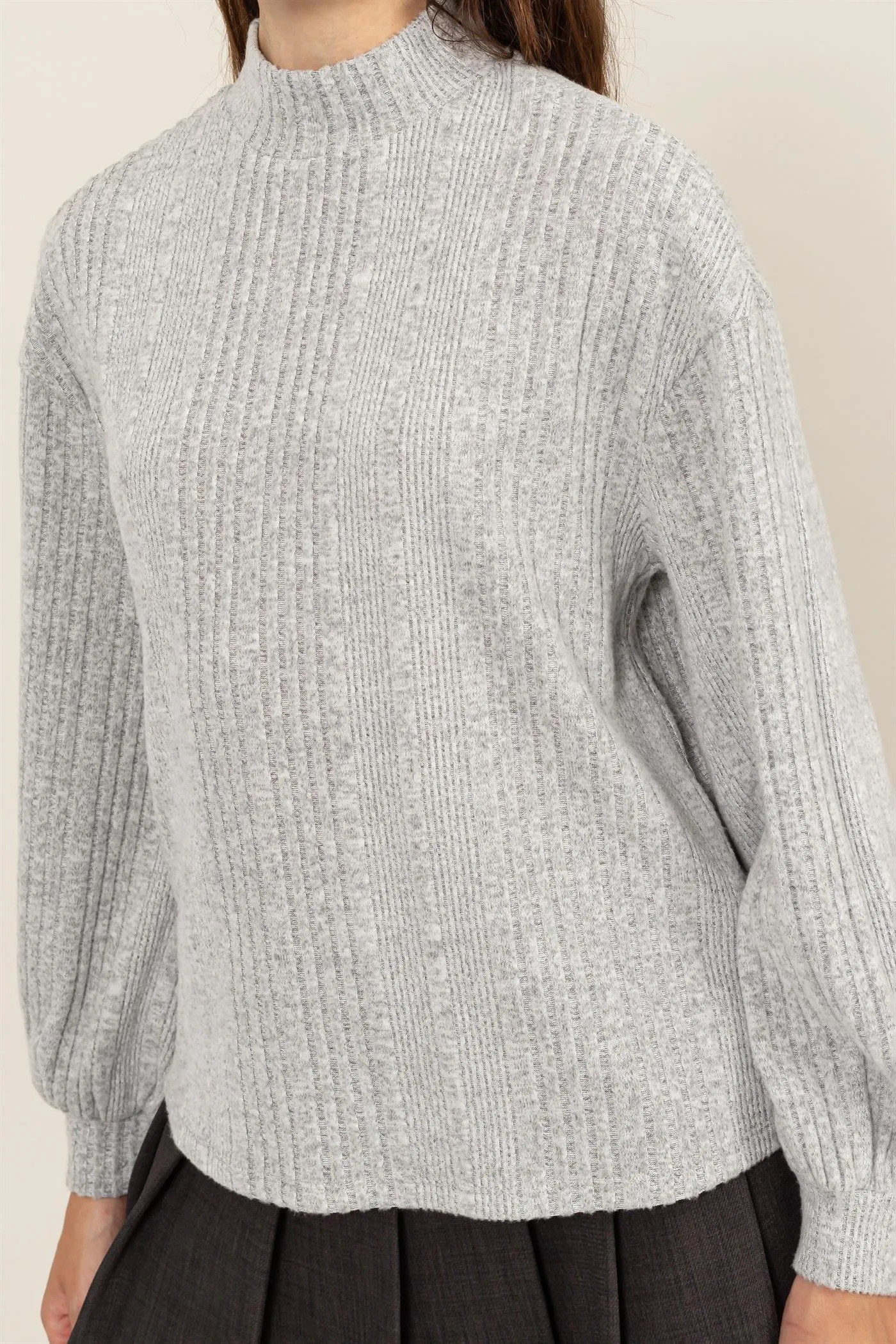 HF24E592-MOCK NECK RIBBED SWEATER