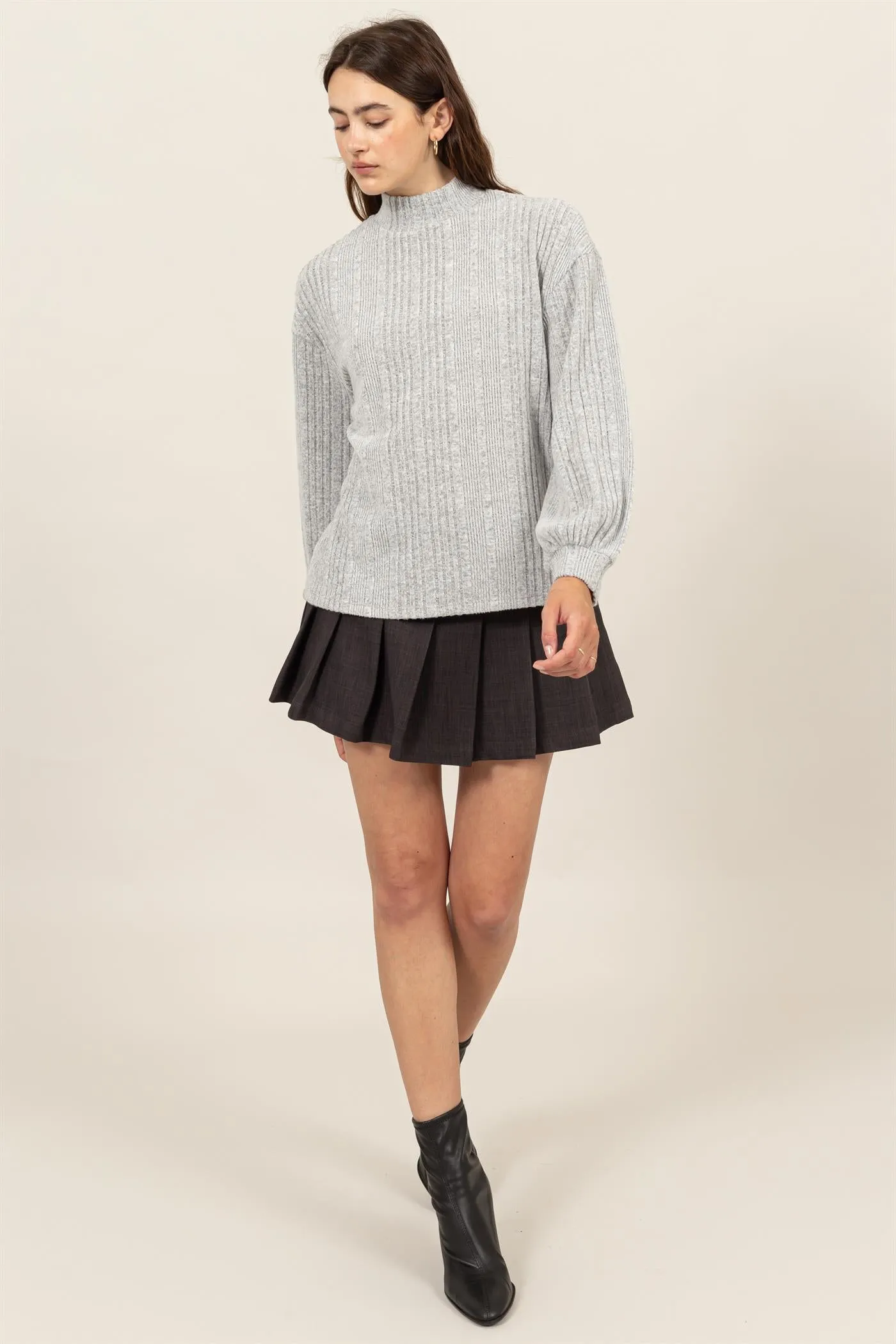 HF24E592-MOCK NECK RIBBED SWEATER