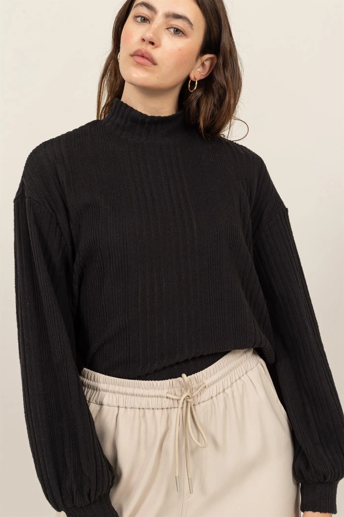 HF24E592-MOCK NECK RIBBED SWEATER