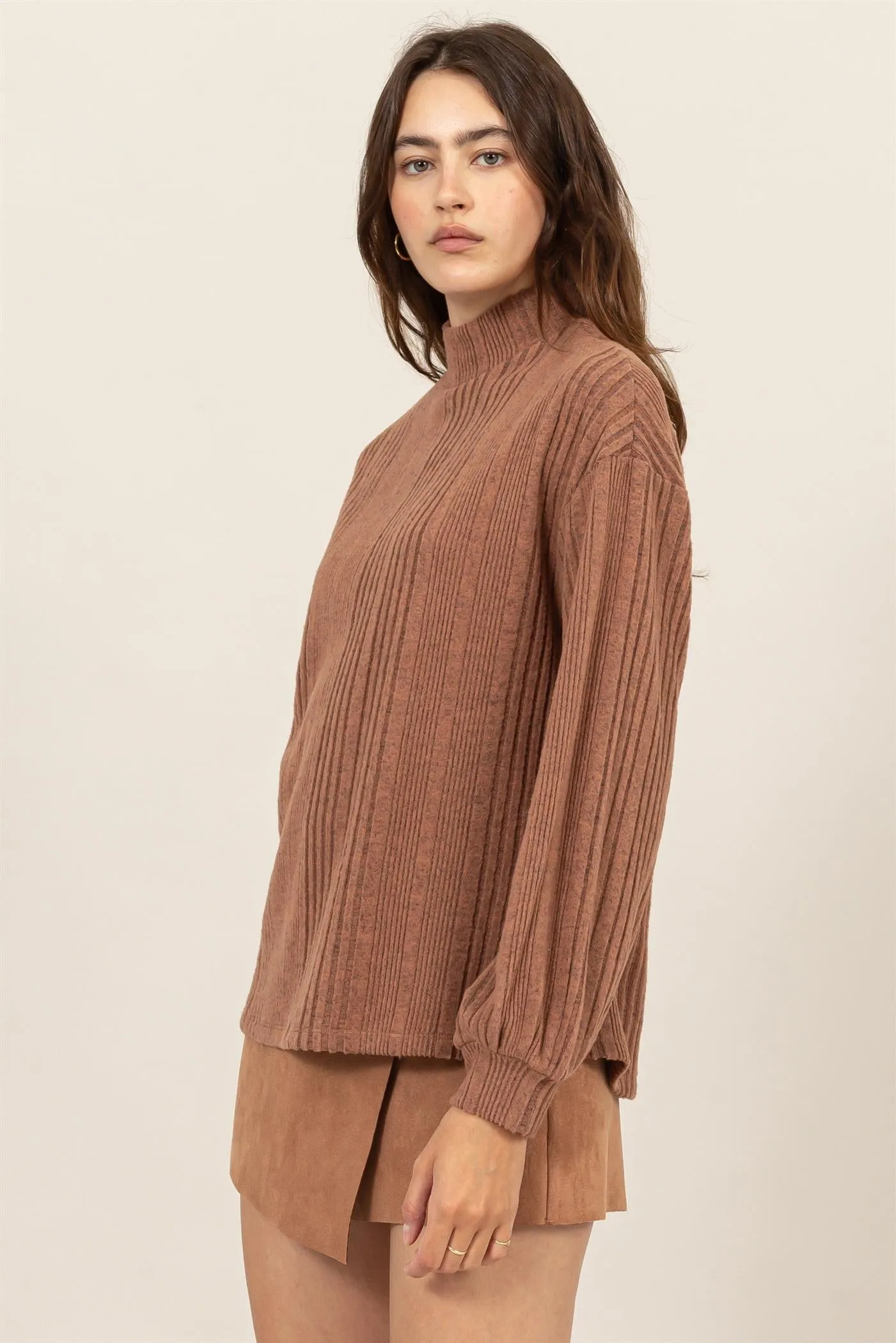 HF24E592-MOCK NECK RIBBED SWEATER