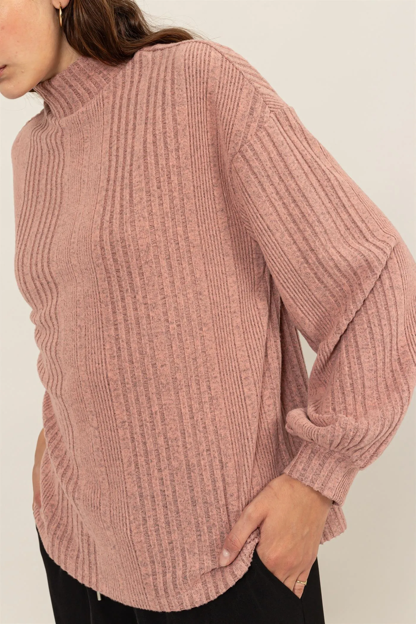 HF24E592-MOCK NECK RIBBED SWEATER