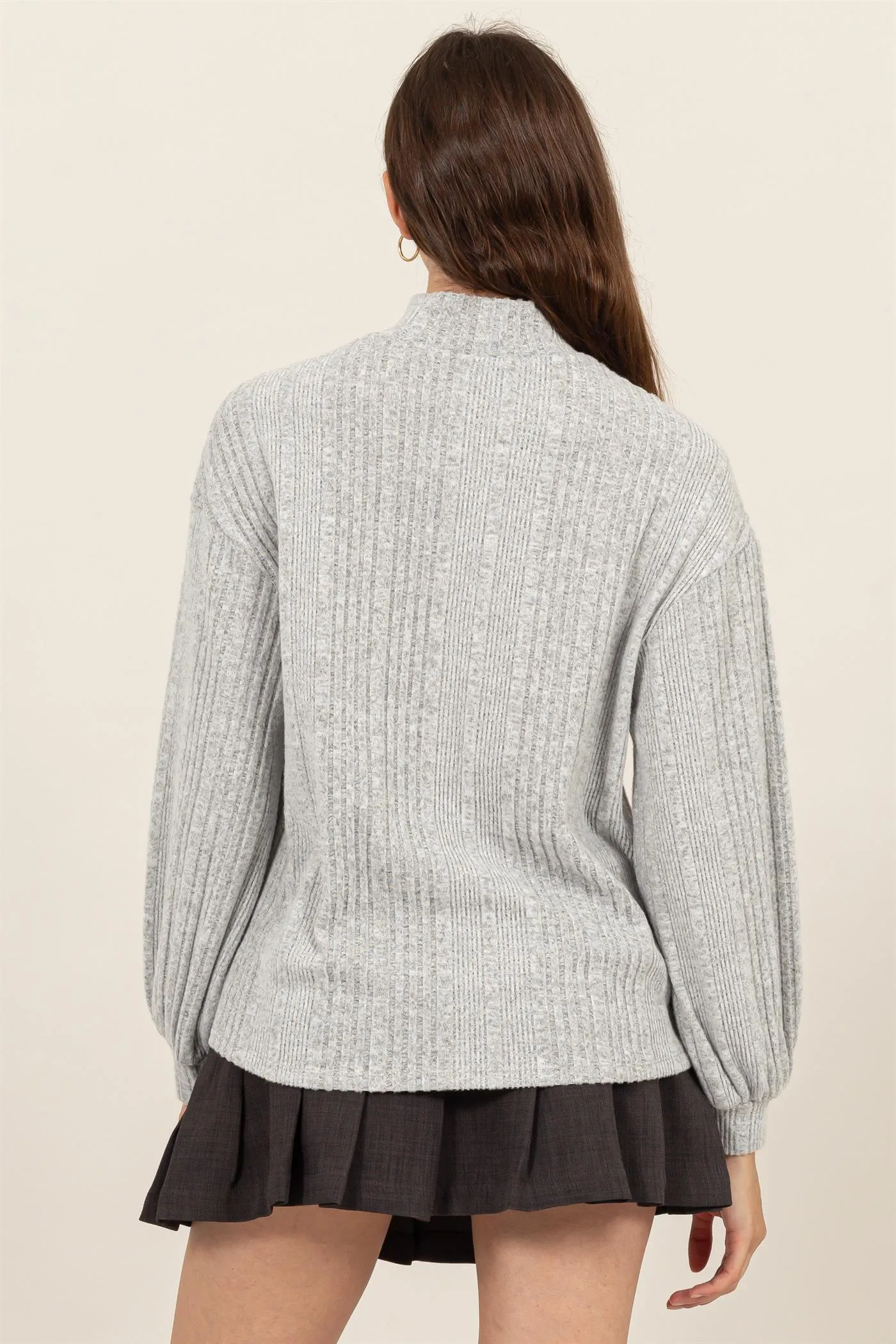 HF24E592-MOCK NECK RIBBED SWEATER