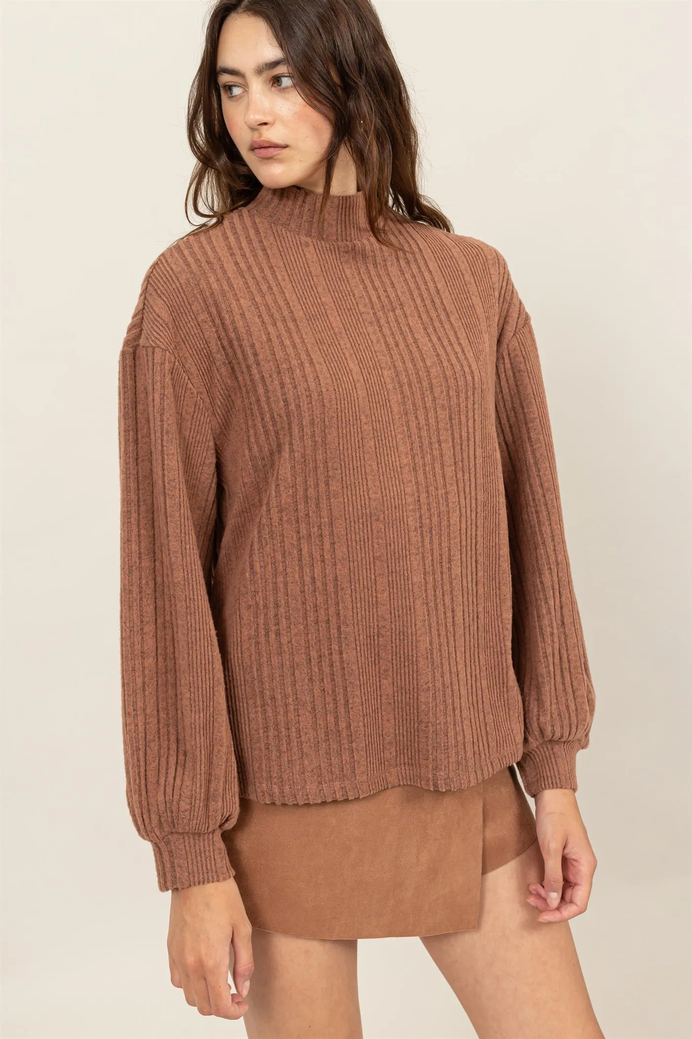 HF24E592-MOCK NECK RIBBED SWEATER