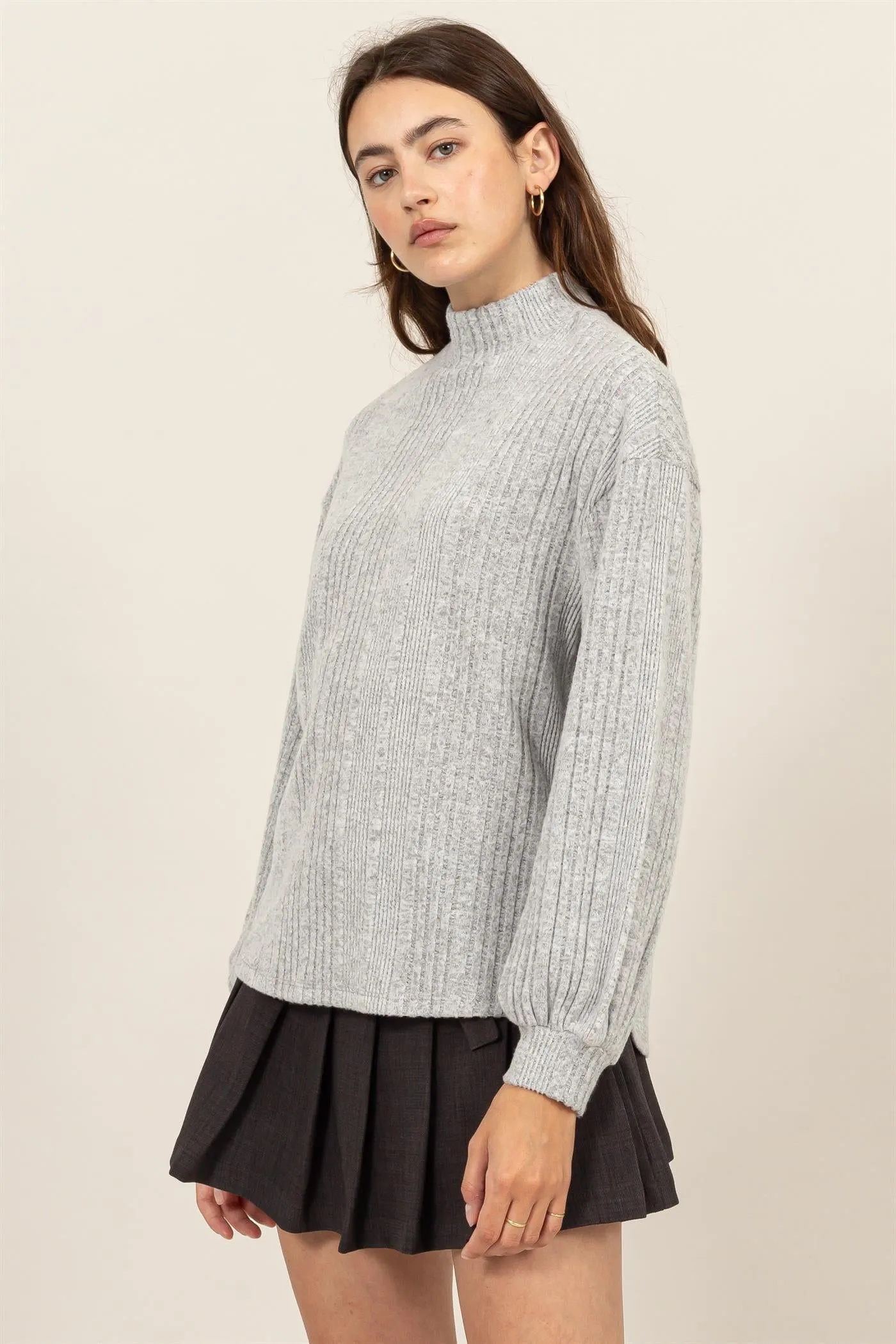 HF24E592-MOCK NECK RIBBED SWEATER