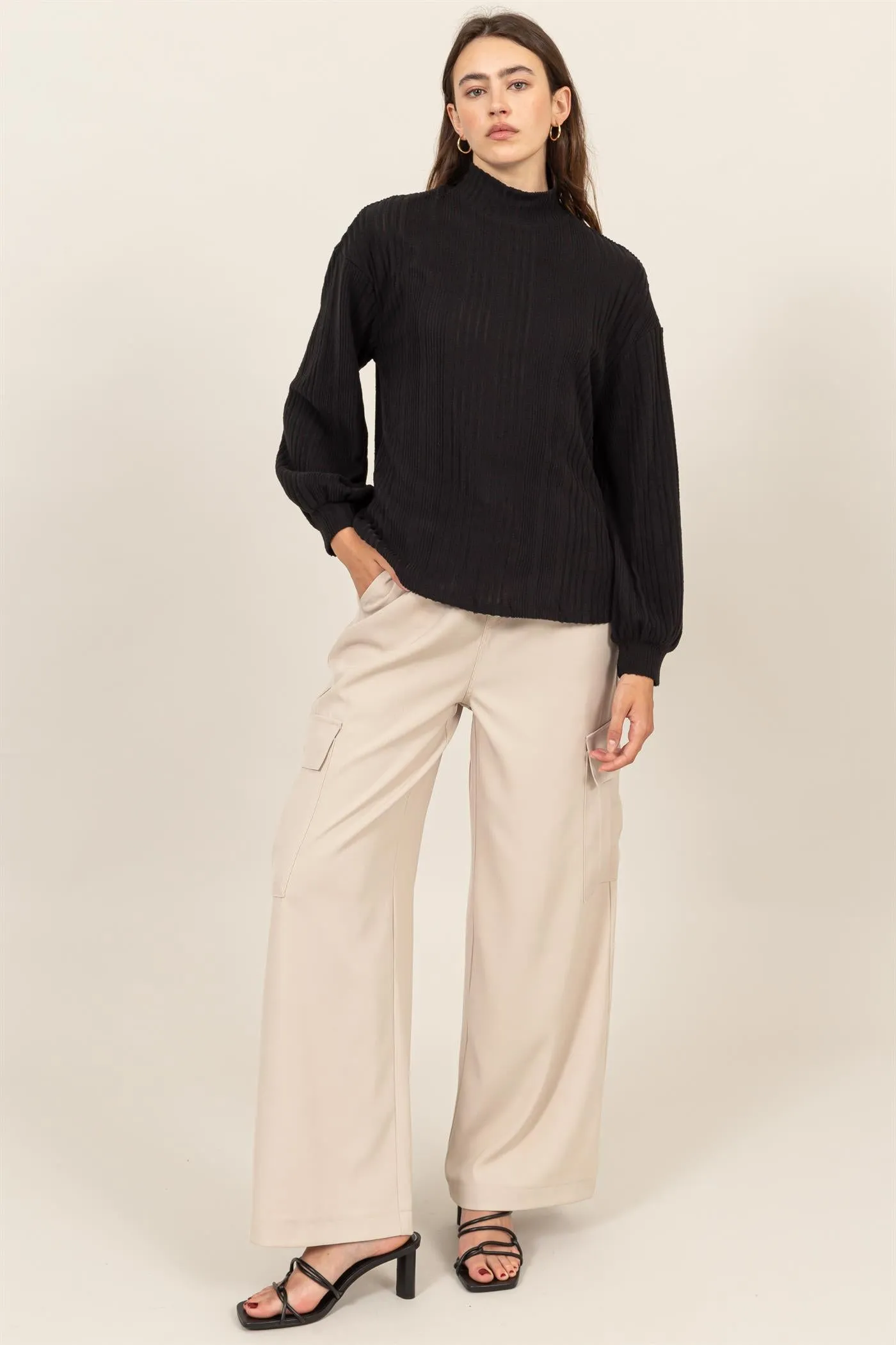 HF24E592-MOCK NECK RIBBED SWEATER