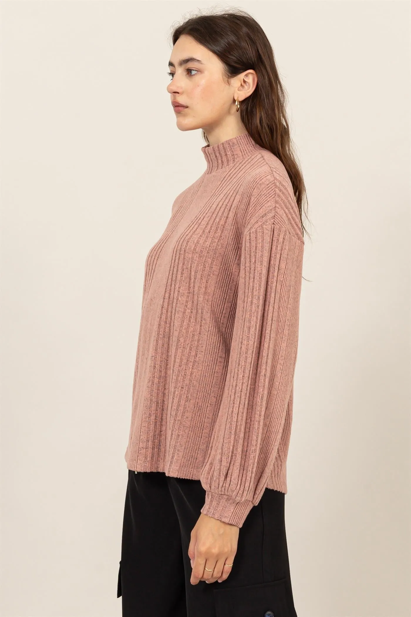 HF24E592-MOCK NECK RIBBED SWEATER