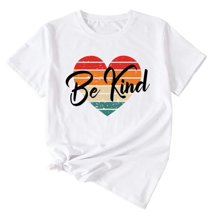 Letter be kind Fun Pattern Loose Large Short Sleeve T-shirt Top