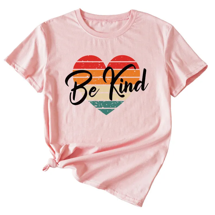 Letter be kind Fun Pattern Loose Large Short Sleeve T-shirt Top