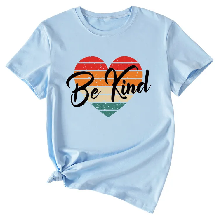 Letter be kind Fun Pattern Loose Large Short Sleeve T-shirt Top