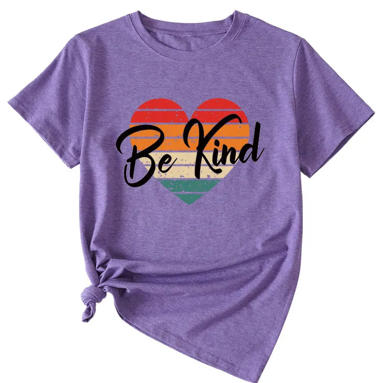 Letter be kind Fun Pattern Loose Large Short Sleeve T-shirt Top