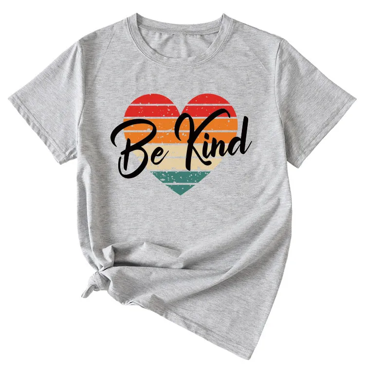 Letter be kind Fun Pattern Loose Large Short Sleeve T-shirt Top