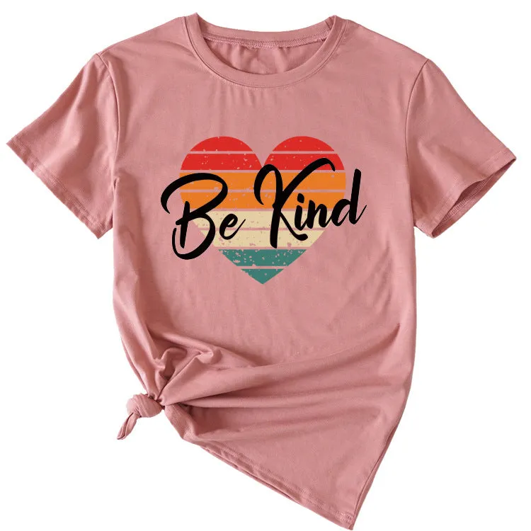 Letter be kind Fun Pattern Loose Large Short Sleeve T-shirt Top