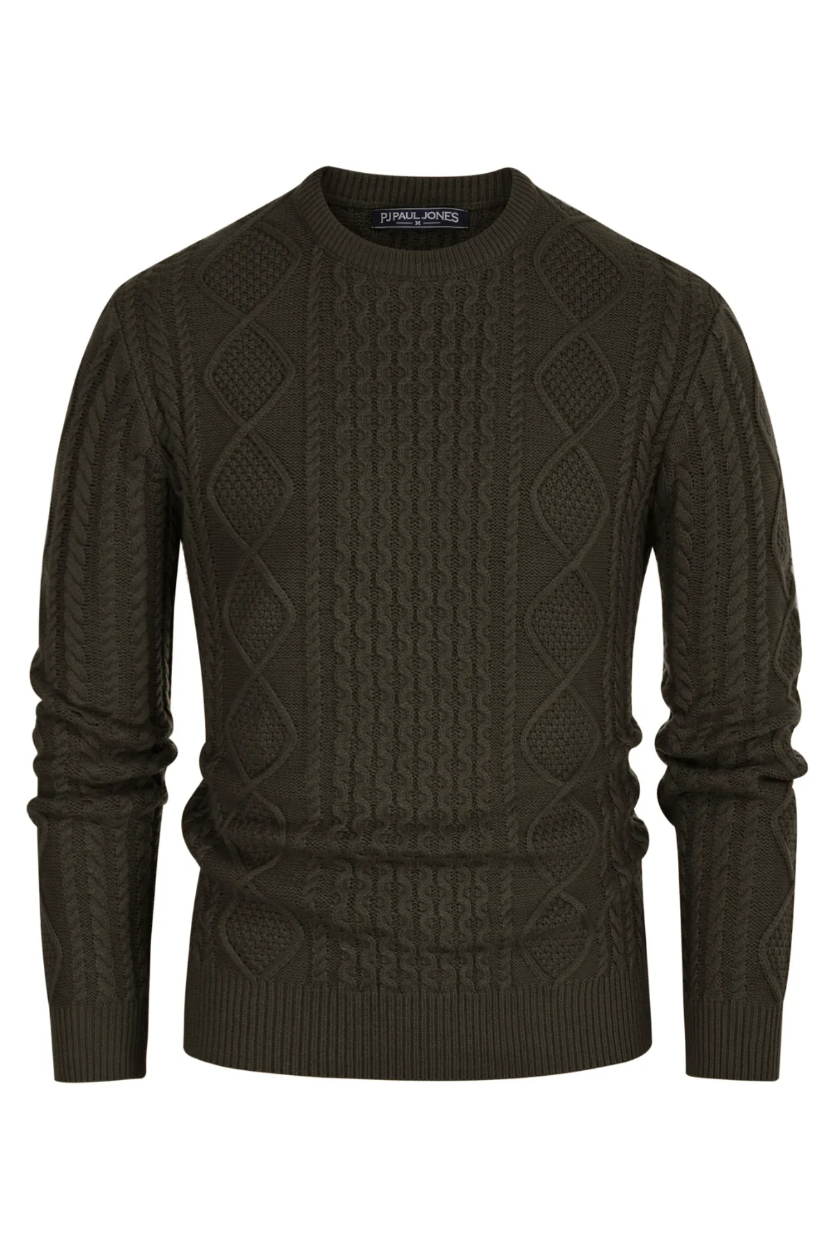 Men's Cable Knit Pullover Long Sleeve Ribbed Knit Pullover Regular Fit Crew Neck Jumper Sweater