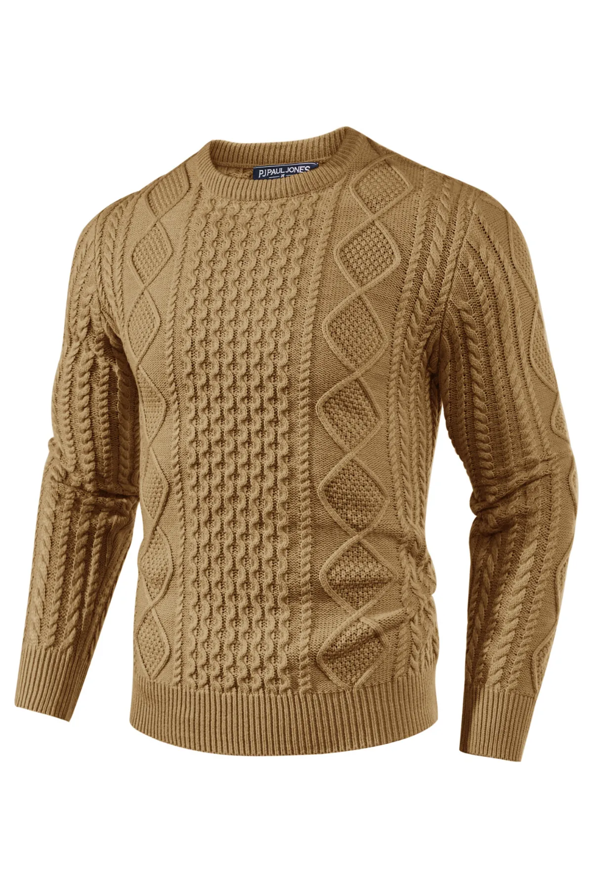 Men's Cable Knit Pullover Long Sleeve Ribbed Knit Pullover Regular Fit Crew Neck Jumper Sweater