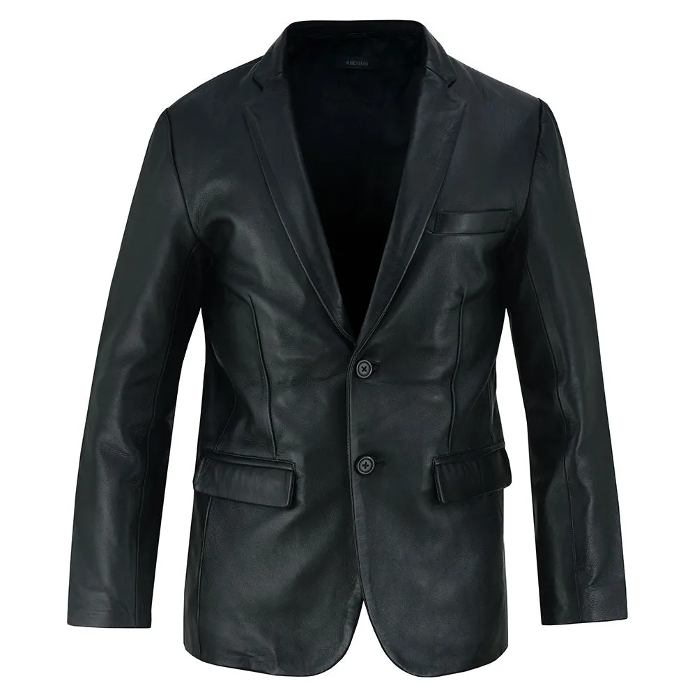 Mens Two Button Black Leather Blazer