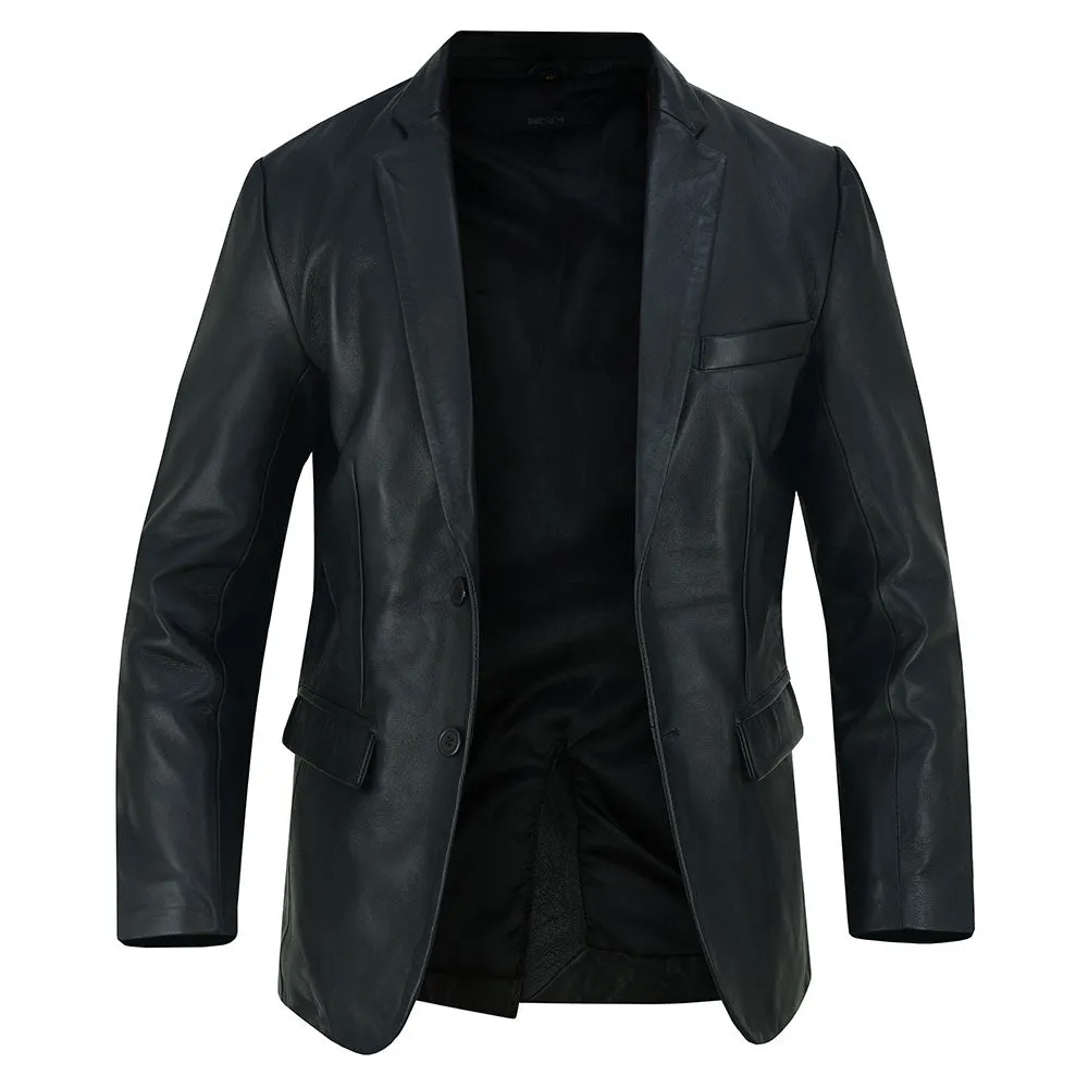 Mens Two Button Black Leather Blazer